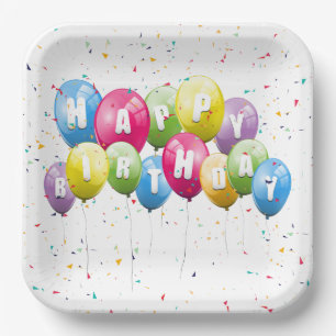 Verjaardagsfeestballonnen en Confetti Papieren Bordje