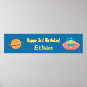 Verjaardagsfeestbanner met schattig buitenaards we poster