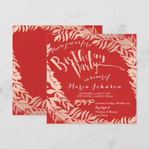 Verjaardagsfeestblaadjes krans rood roze rose goud kaart