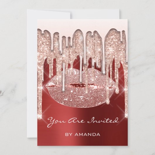 Verjaardagsfeestje 16e Kus Lippen Roos Glitters Ro Kaart (Voorkant)