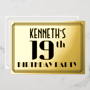 Verjaardagsfeestje 19 jaar: Art Deco-look “19” en Folie Uitnodiging