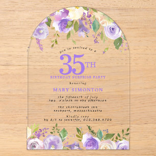 VERJAARDAGSFEESTJE 35e Verjaardag Paarse Bloemen H Acryl Uitnodigingen