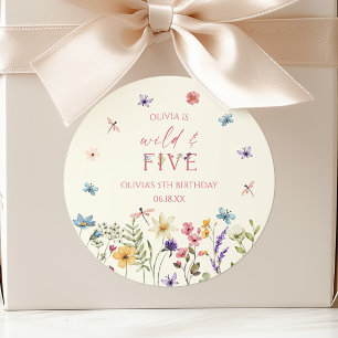 Verjaardagsfeestje 5 jaar Wild en Five Wildflower Ronde Sticker