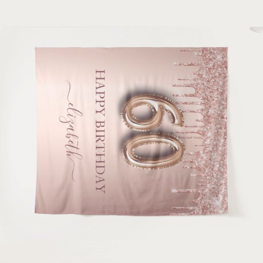 Verjaardagsfeestje 60e verjaardag blozend roze roo wandkleed (Voorkant (horizontaal))