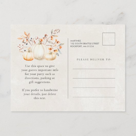 VERJAARDAGSFEESTJE 65e Witte Pompoen Herfstbladere Uitnodiging Briefkaart (Achterkant)