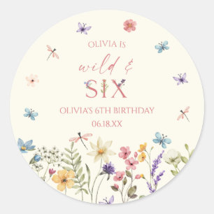 Verjaardagsfeestje 6 jaar van Wild en Six Wildflow Ronde Sticker