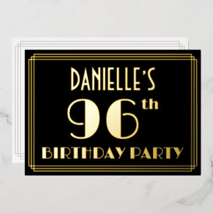 Verjaardagsfeestje 96: Art Deco-look “96”, met naa Folie Uitnodiging