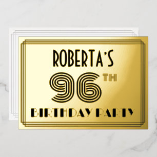 Verjaardagsfeestje 96 — Art Deco stijl “96” & naam Folie Uitnodiging