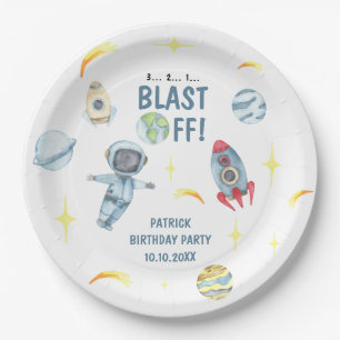 Verjaardagsfeestje astronaut in de ruimte  papieren bordje