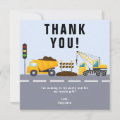 Verjaardagsfeestje bouwmachine voor kinderen bedankkaart (Voorkant)