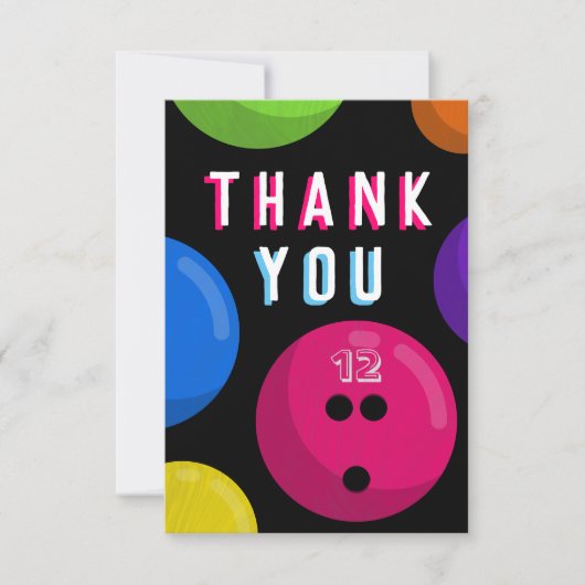 Verjaardagsfeestje Bowling Cosmic Bowling Neon Roz Bedankkaart (Voorkant)