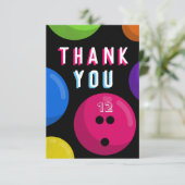 Verjaardagsfeestje Bowling Cosmic Bowling Neon Roz Bedankkaart (Staand voorkant)