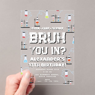 Verjaardagsfeestje Bruh Boy Tiener Wetenschap Them Acryl Uitnodigingen