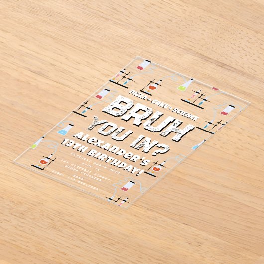 Verjaardagsfeestje Bruh Boy Tiener Wetenschap Them Acryl Uitnodigingen (Laagn)