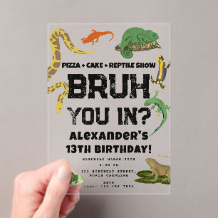 Verjaardagsfeestje Bruh Boy's Tiener Reptiel Show Acryl Uitnodigingen