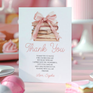 Verjaardagsfeestje Chapter Storybook Roze Strik Bo Bedankkaart