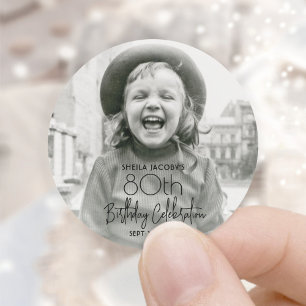 Verjaardagsfeestje chic stijlvolle typografie foto ronde sticker