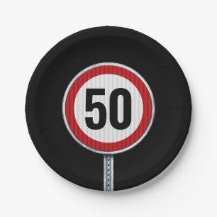 Verjaardagsfeestje cirkelvormige verkeersbord met papieren bordje