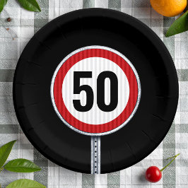 Verjaardagsfeestje cirkelvormige verkeersbord met  papieren bordje