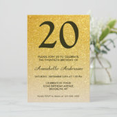 Verjaardagsfeestje Classic Black Gouden Glitter Om Kaart (Staand voorkant)