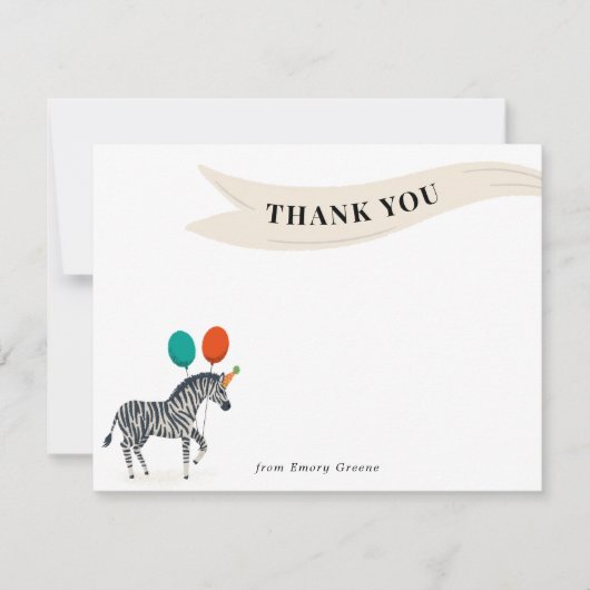 Verjaardagsfeestje Dier Zebra Dank u Nota Bedankkaart (Voorkant)