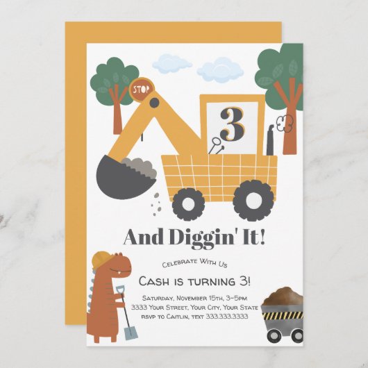 Verjaardagsfeestje Diggin' IT Construction Theme Kaart (Voorkant / Achterkant)