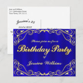 Verjaardagsfeestje Elegante Regal Gouden Typografi Aankondigingskaart (Voorkant / Achterkant)