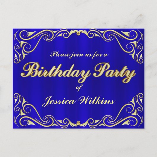 Verjaardagsfeestje Elegante Regal Gouden Typografi Aankondigingskaart (Voorkant)