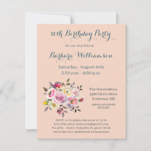 Verjaardagsfeestje Elke Leeftijd Aquarel Bloemen Kaart