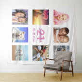 Verjaardagsfeestje foto collage wit roze wandkleed (In Situ (horizontaal))