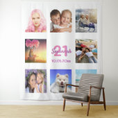 Verjaardagsfeestje foto collage wit roze wandkleed (In situ)