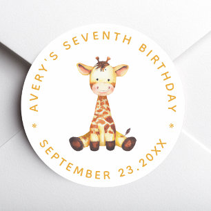 Verjaardagsfeestje giraffe kind Cute safari aquare Ronde Sticker