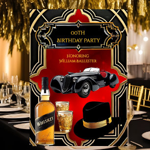 Verjaardagsfeestje Goud Rood Zwart 1930s Auto Whis Kaart