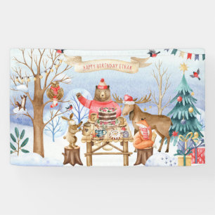 Verjaardagsfeestje in het bos winter welkom spandoek