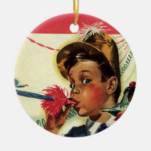 Verjaardagsfeestje in vintage stijl, meisje met la keramisch ornament
