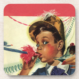 Verjaardagsfeestje in vintage stijl, meisje met la onderzetter