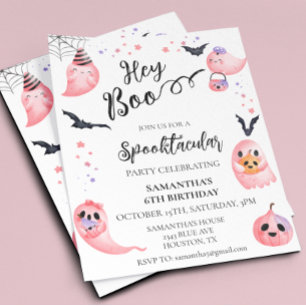 Verjaardagsfeestje kinderen Halloween Hey Boo Roze