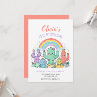 VERJAARDAGSFEESTJE KINDEREN Kawaii Regenboog Cactu Kaart