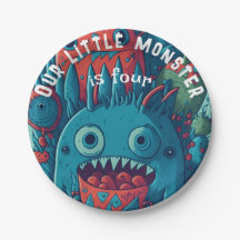 Verjaardagsfeestje kleine monsters blauw rood