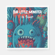 Verjaardagsfeestje kleine monsters blauw rood