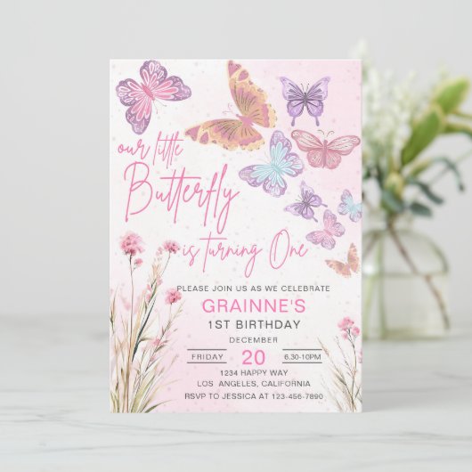 Verjaardagsfeestje Kleine Vlinder Weide Wilde Bloe Kaart (Staand voorkant)