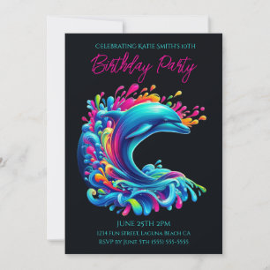 Verjaardagsfeestje- Kleurrijke Dolphin Splash Kaart