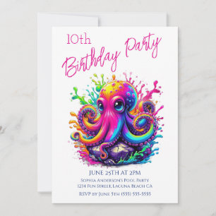 Verjaardagsfeestje- Kleurrijke Octopus Spettertijd Kaart