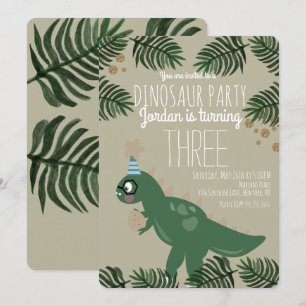 Verjaardagsfeestje koele dinosaurus glinsterende c kaart