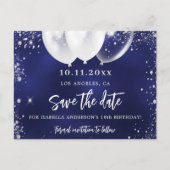 Verjaardagsfeestje marineblauw wit save the date aankondigingskaart (Voorkant)