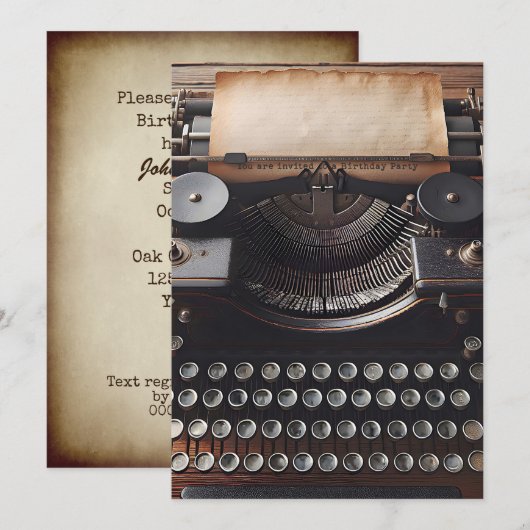 Verjaardagsfeestje met antieke typemachine kaart (Voorkant / Achterkant)