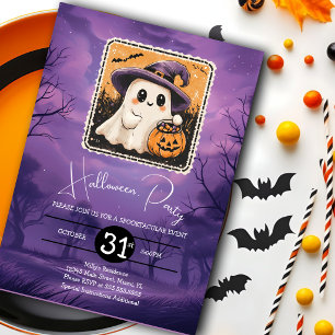 Verjaardagsfeestje met een leuk Halloween-spookje Kaart