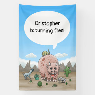 Verjaardagsfeestje met fantasie dinosauriërs spandoek