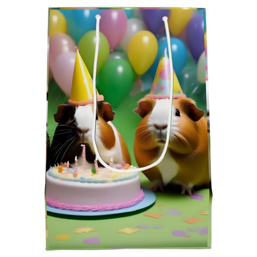 Verjaardagsfeestje met feestcavia's, medium cadeauzakje (Achterkant)