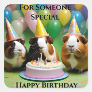 Verjaardagsfeestje met feestcavia's, verjaardag vierkante sticker
